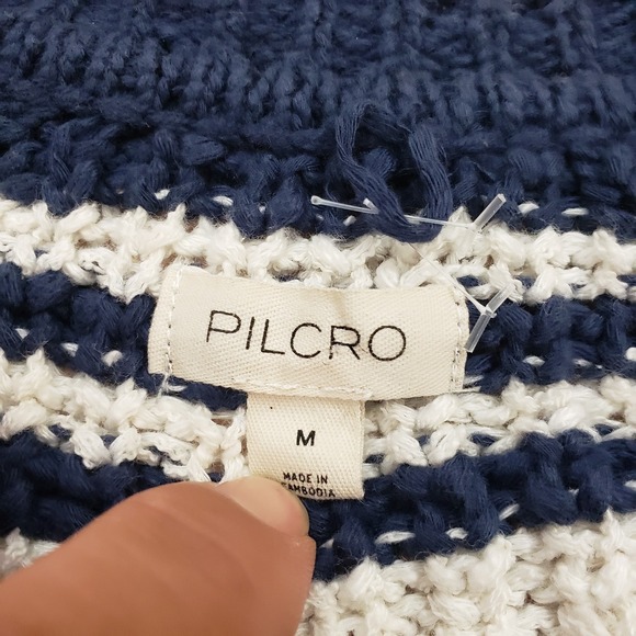 Pilcro‎ Sweater Womens Medium White Striped Knit Cropped Bell Sleeve Pullover - Picture 4 of 9